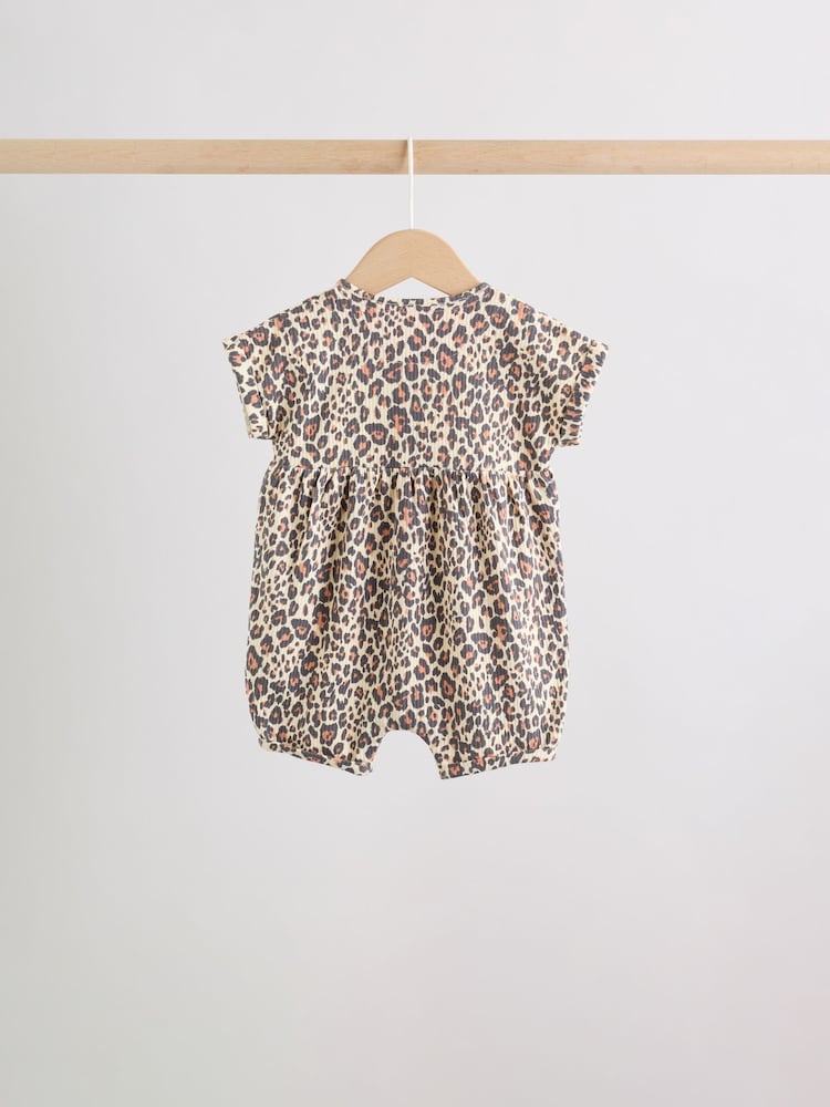 Pink and Leopard Printed Button T-Shirt Jersey Baby Rompers 3 Pack