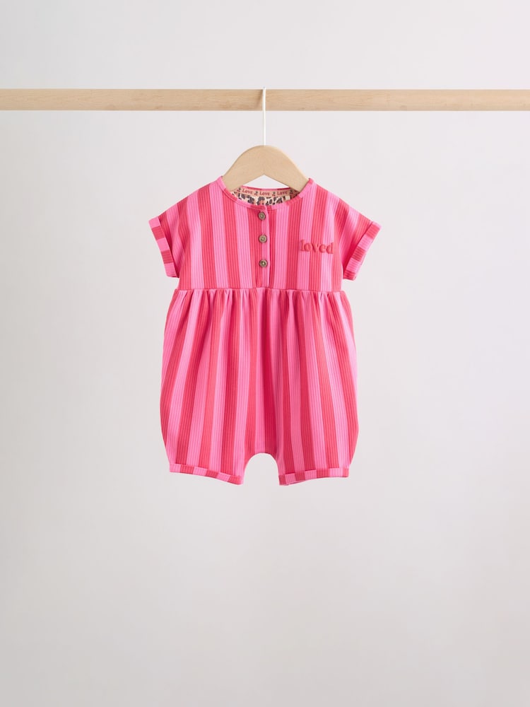Pink and Leopard Printed Button T-Shirt Jersey Baby Rompers 3 Pack