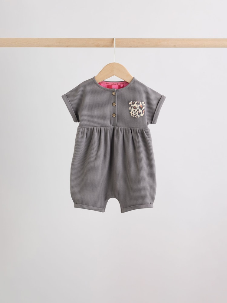 Pink and Leopard Printed Button T-Shirt Jersey Baby Rompers 3 Pack