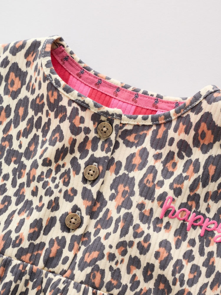 Pink and Leopard Printed Button T-Shirt Jersey Baby Rompers 3 Pack
