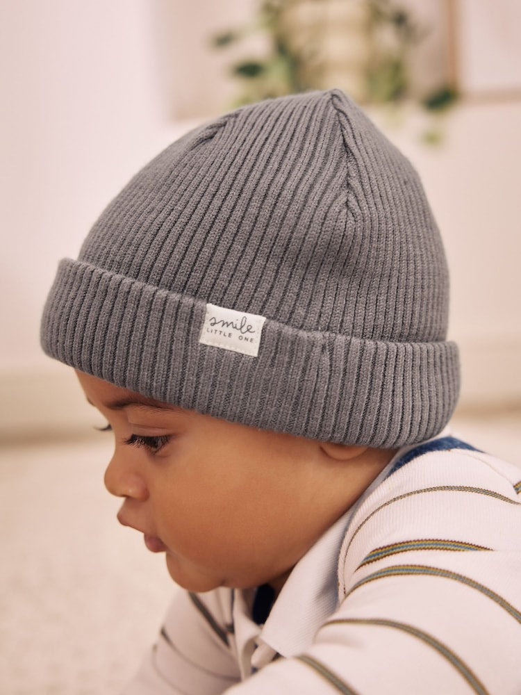 Grey Knitted Beanie Baby Hat - Grey / Up to 1 Month (50-56cm)