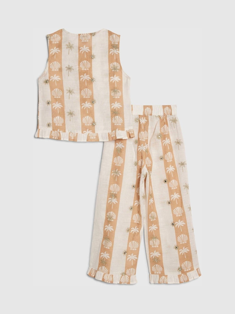 River Island Cream Shell Stripe Waistcoat & Trousers Set - Size 12-18 Months (80-86cm)