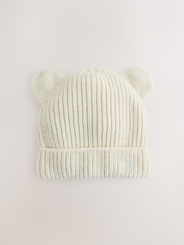Ecru Chenille Ear Beanie (3mths-10yrs) - Ecru / 7 - 10 Years (122 - 140cm)