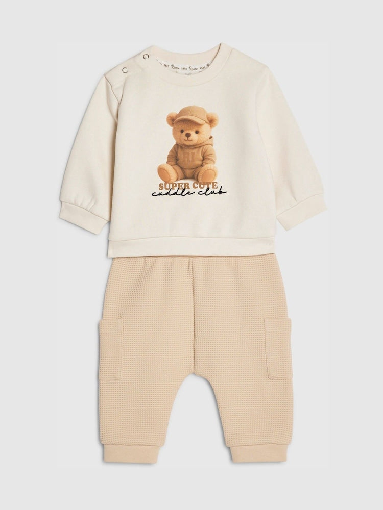 River Island Cream Super Cute Bear Sweatshirt & Jogger Set - River Island Cream Super Cute Bear Sweatshirt & / Up To 3 Months (50 - 62cm)