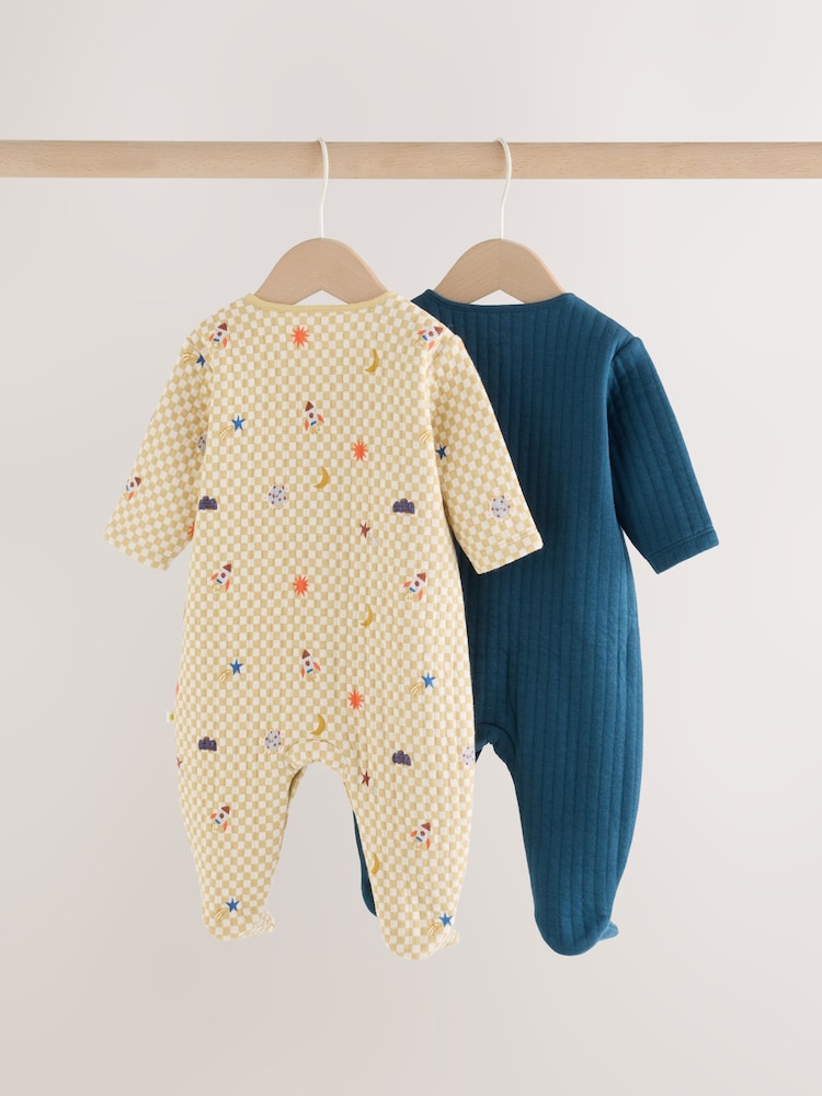 Navy/Yellow Space Quilted Sleepsuits 2 Pack