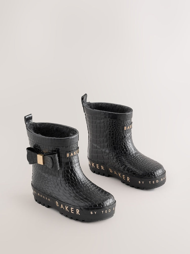 Baker by Ted Baker Black Baker by Ted Baker Faux Fur Lined Welly Boots with Bow
