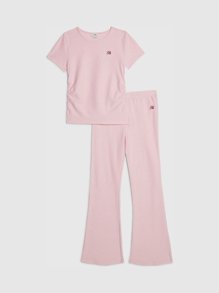 River Island Pink Texture Baby T-Shirt & Kickflare Set