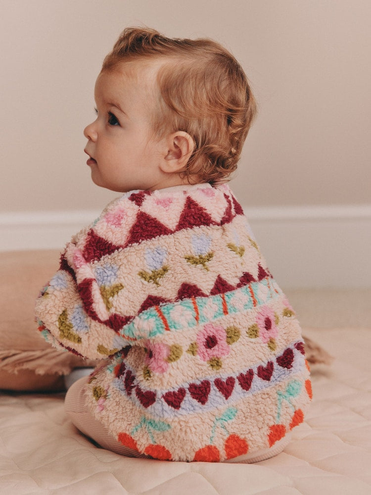 Pink Fairsle Printed Baby Fleece Sweater and Leggings Set 2 Piece (0mths-2yrs)