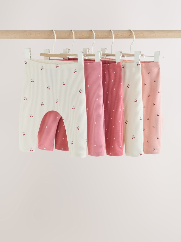 Pink Cherry Print Baby Leggings 5 Pack (0mths-2yrs) - Pink Cherry Print / Up to 1 Month (50-56cm)