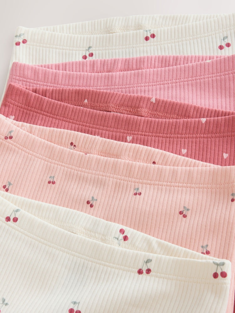Pink Cherry Print Baby Leggings 5 Pack (0mths-2yrs)