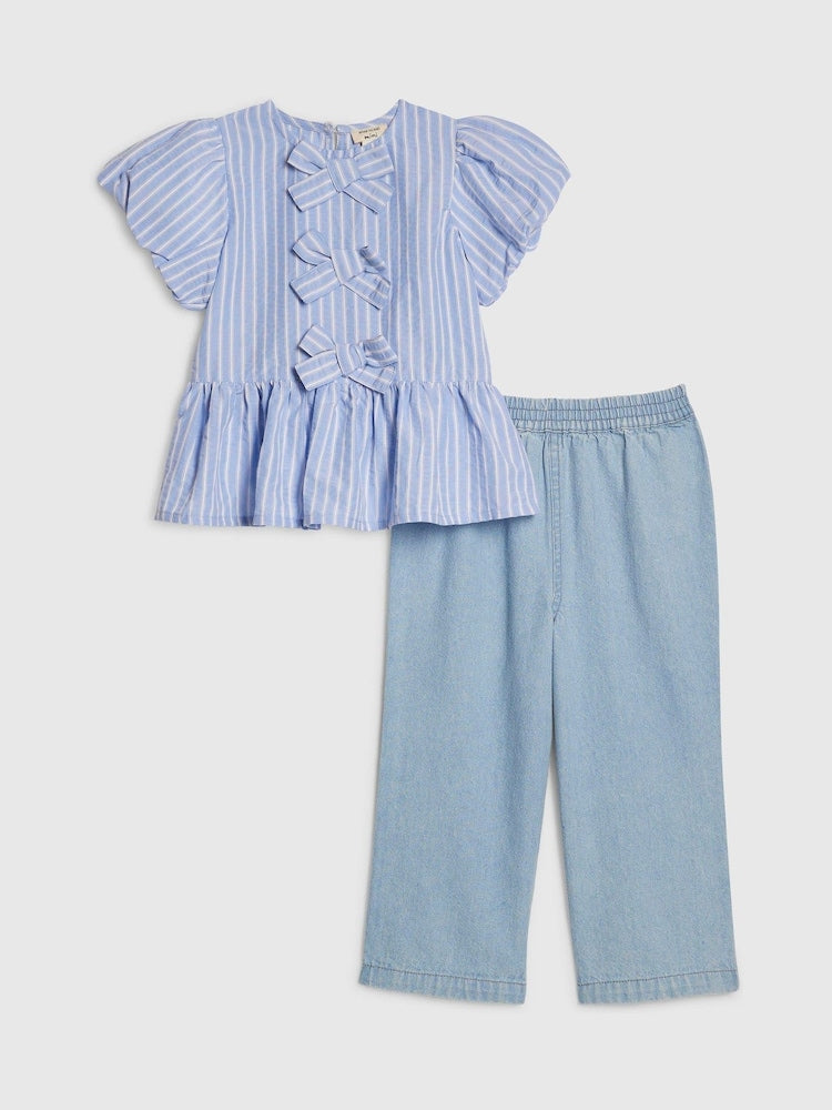 River Island Blue Seersucker Top & Jeans Set