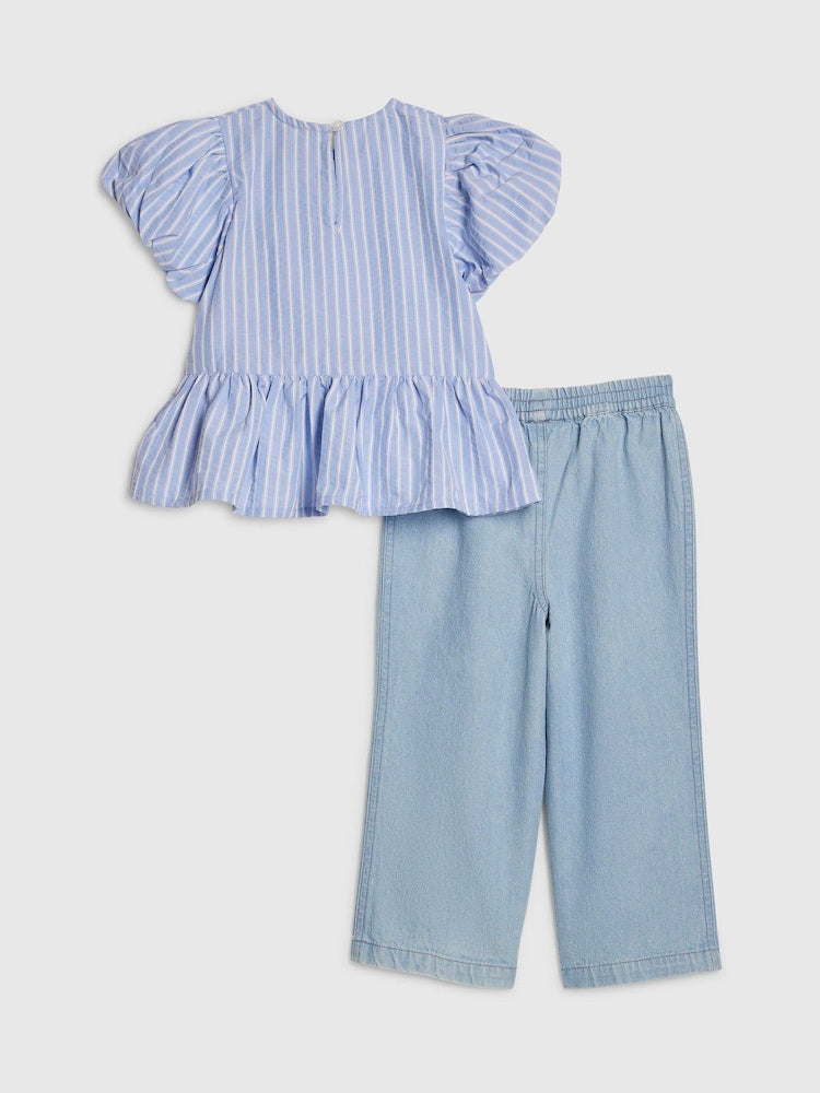 River Island Blue Seersucker Top & Jeans Set