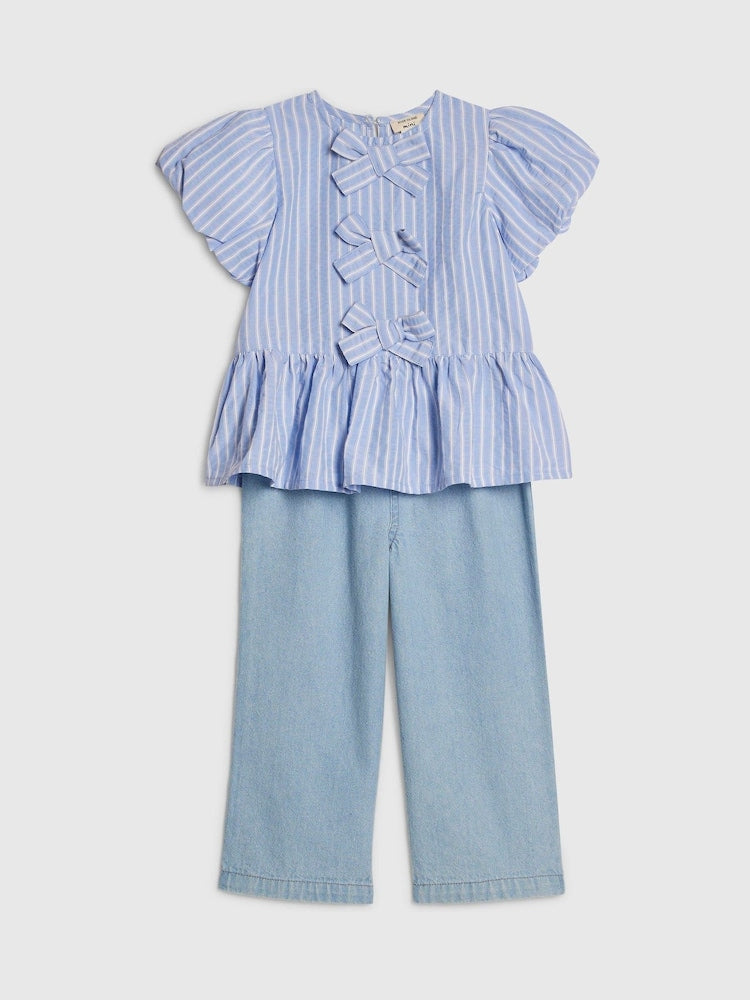 River Island Blue Seersucker Top & Jeans Set