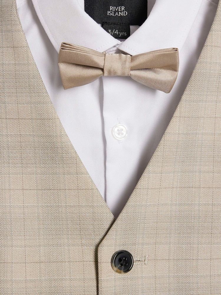 River Island Brown 4 Piece Tailored Waistcoat Shirt Bow Tie & Suit Trouser Set