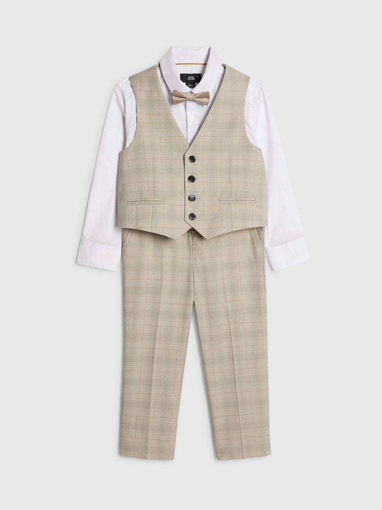 River Island Brown 4 Piece Tailored Waistcoat Shirt Bow Tie & Suit Trouser Set