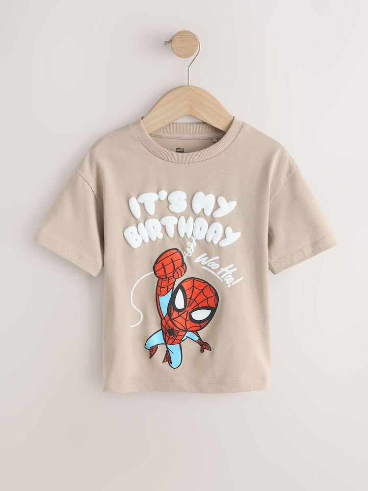 Tan Brown Marvel Short Sleeve Cotton T-Shirt (3mths-8yrs)
