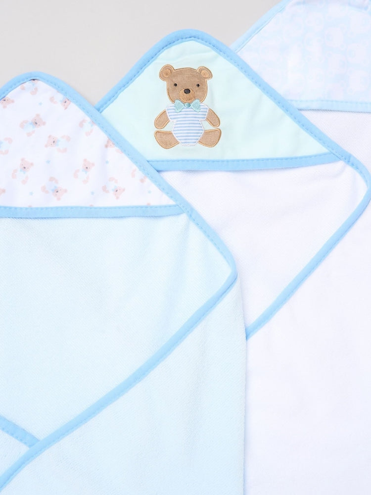 Rock-A-Bye Baby Boutique Hooded Blue Towels and Wash Cloth Set 3 Pack