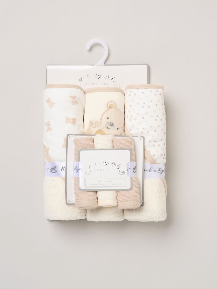 Rock-A-Bye Baby Boutique Brown Hooded Towels And Wash Cloth Set 3 Pack