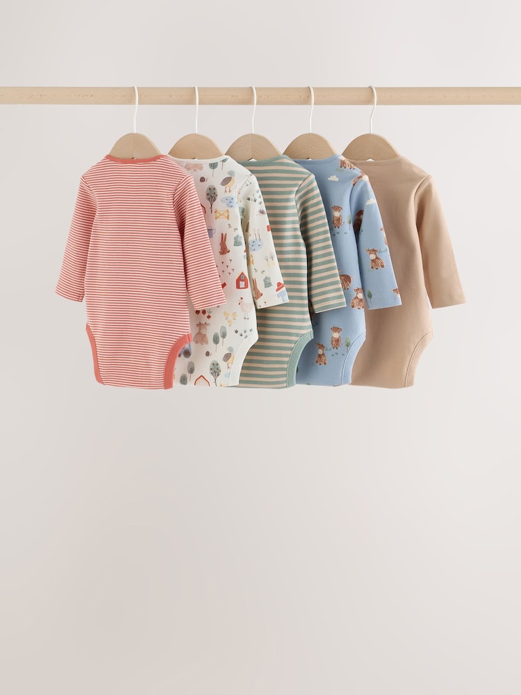 Neutral Hamish Long Sleeve Bodysuits 5 Pack