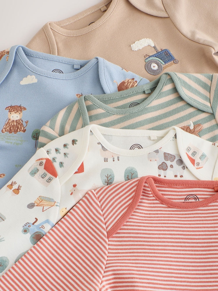 Neutral Hamish Long Sleeve Bodysuits 5 Pack