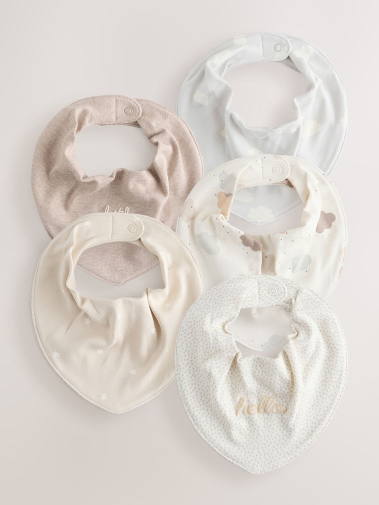 Neutral Cloud Baby Bibs 5 Pack - Neutral Cloud / Up to 1 Month (50-56cm)