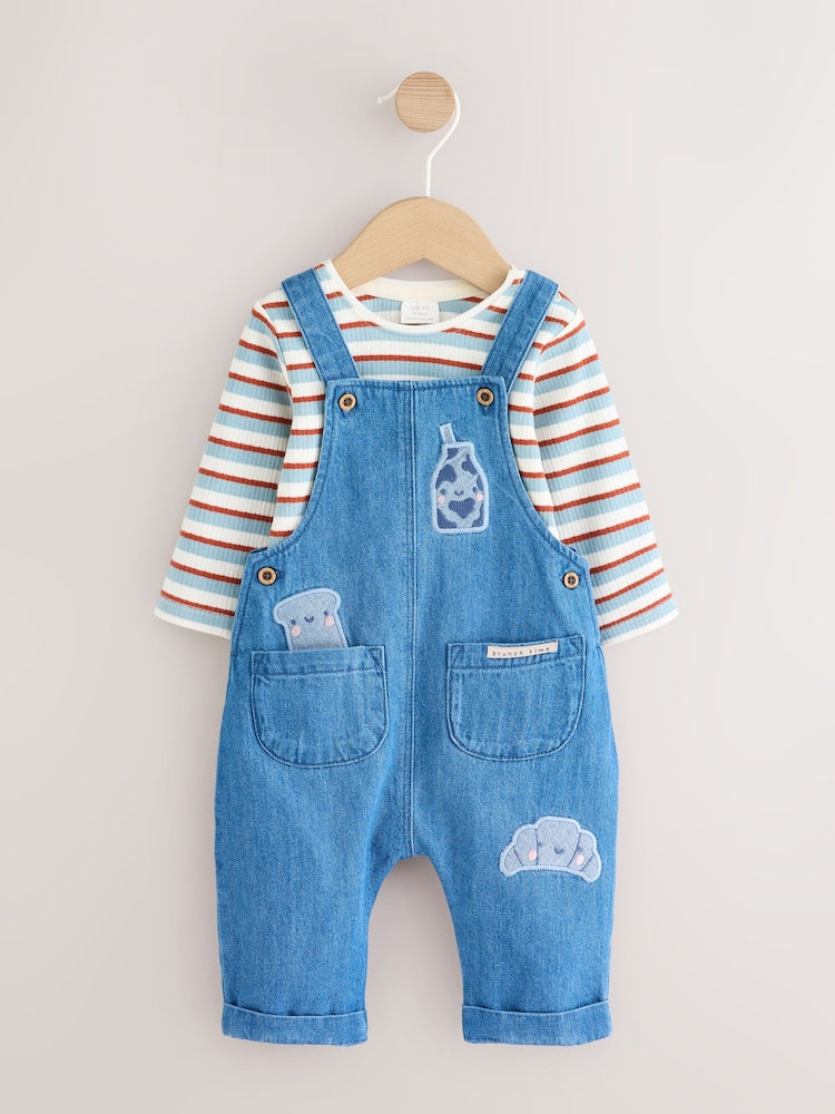 Blue Milk Club Denim Dungaree and Textured Bodysuit Baby Set (0mths-2yrs) - Blue Milk Club / Up to 1 Month (50-56cm)