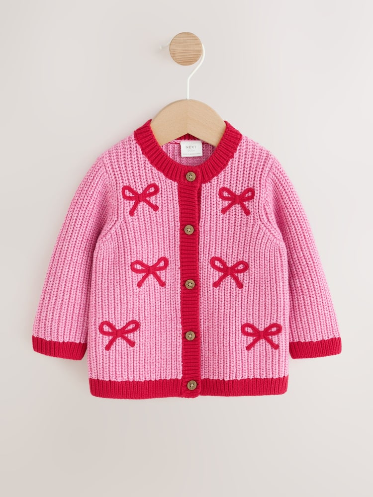 Pink and Red My First Christmas Baby Cardigan (0-18mths)
