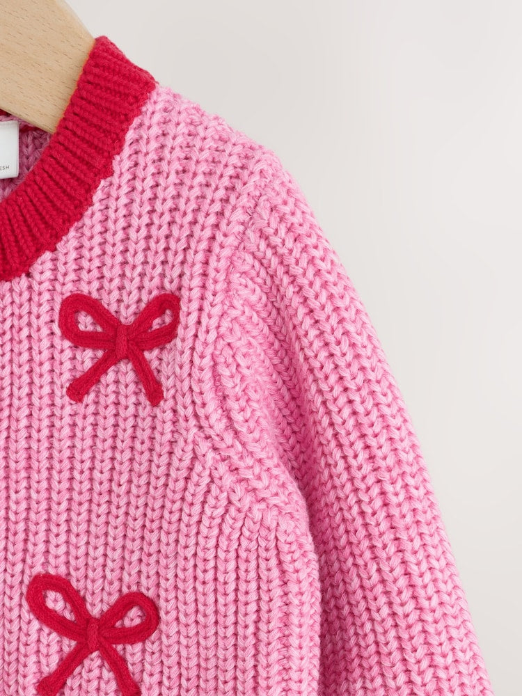 Pink and Red My First Christmas Baby Cardigan (0-18mths)
