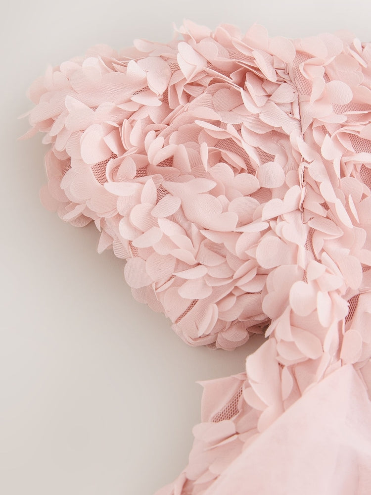 Baker by Ted Baker Pink 3D Textured Floral Mesh Godet Dress