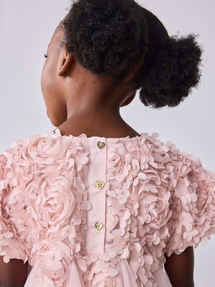 Baker by Ted Baker Pink 3D Textured Floral Mesh Godet Dress