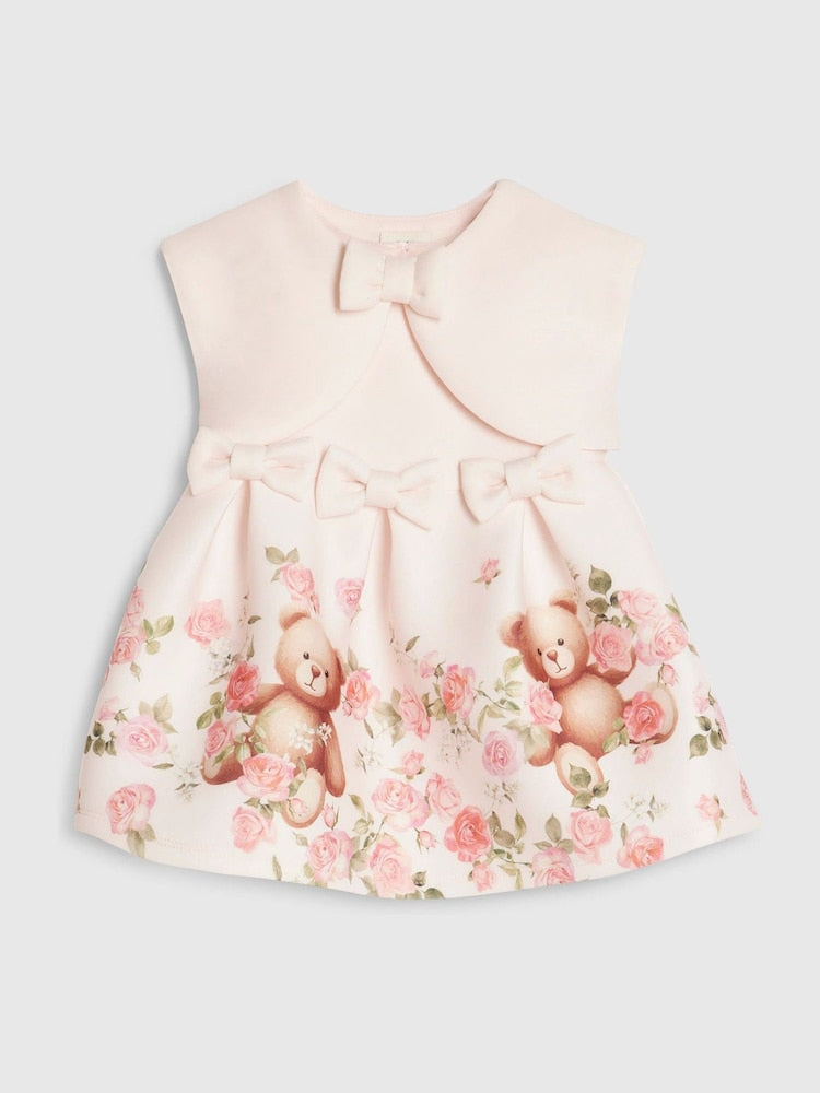 River Island Pink Bear Bow Floral Scuba Dress