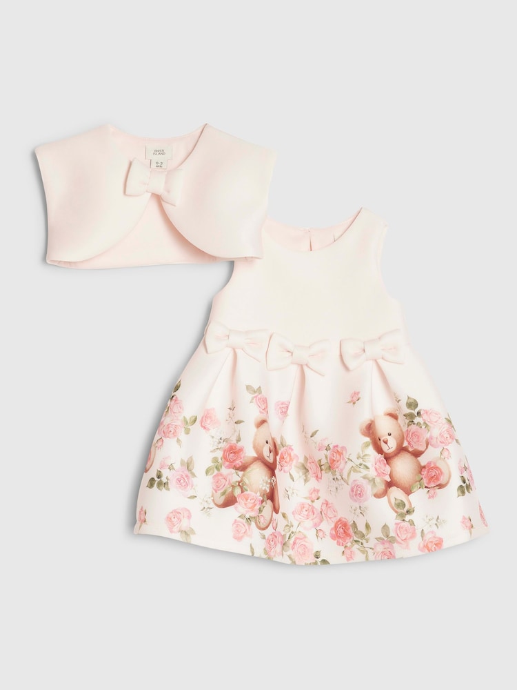 River Island Pink Bear Bow Floral Scuba Dress