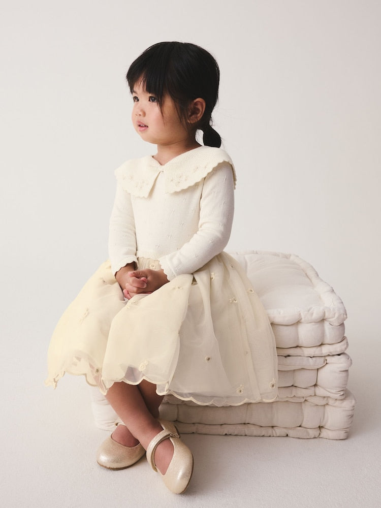 Ecru Occasion Bow Collar Dress (3mths-10yrs)