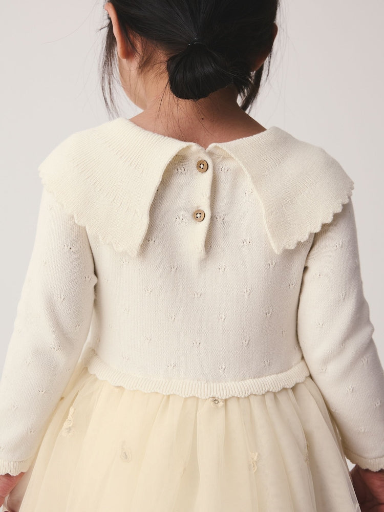Ecru Occasion Bow Collar Dress (3mths-10yrs)
