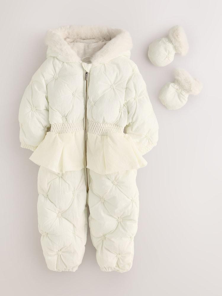 Baker by Ted Baker Shower Resistant Embroidered Peplum Padded Snowsuit - Size Up To 3 Months (50 - 62cm)