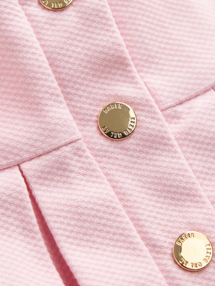 Baker by Ted Baker Pink Pique Pleated Woven Bow Detail Dress