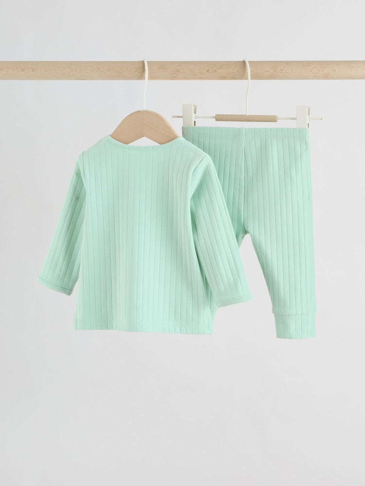 Sage Green Hello World Top and Leggings Baby Set (0-18mths)