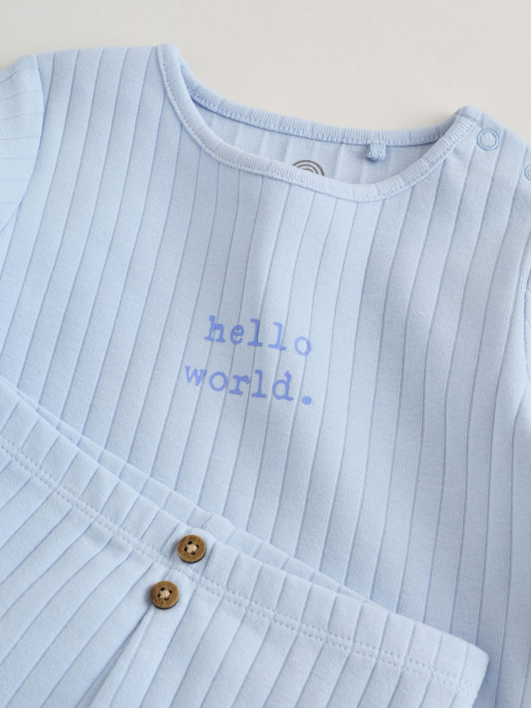 Blue Hello World Top and Leggings Baby Set (0-18mths)