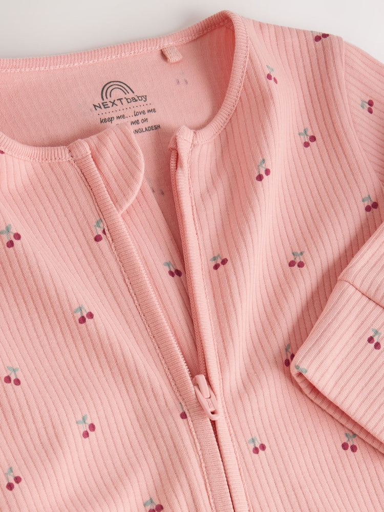 Pink Cherry Print Baby Sleepsuit 7 Pack (0mths-3yrs)