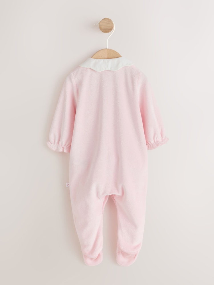 Pink Collar Velour Baby Sleepsuit (0mths-3yrs)