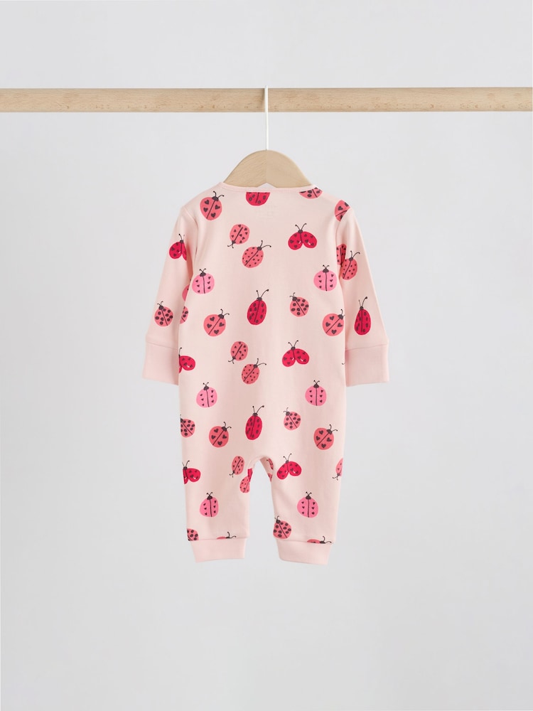 Red Ladybird Two Way Zip Baby Sleepsuit 3 Pack (0mths-3yrs)