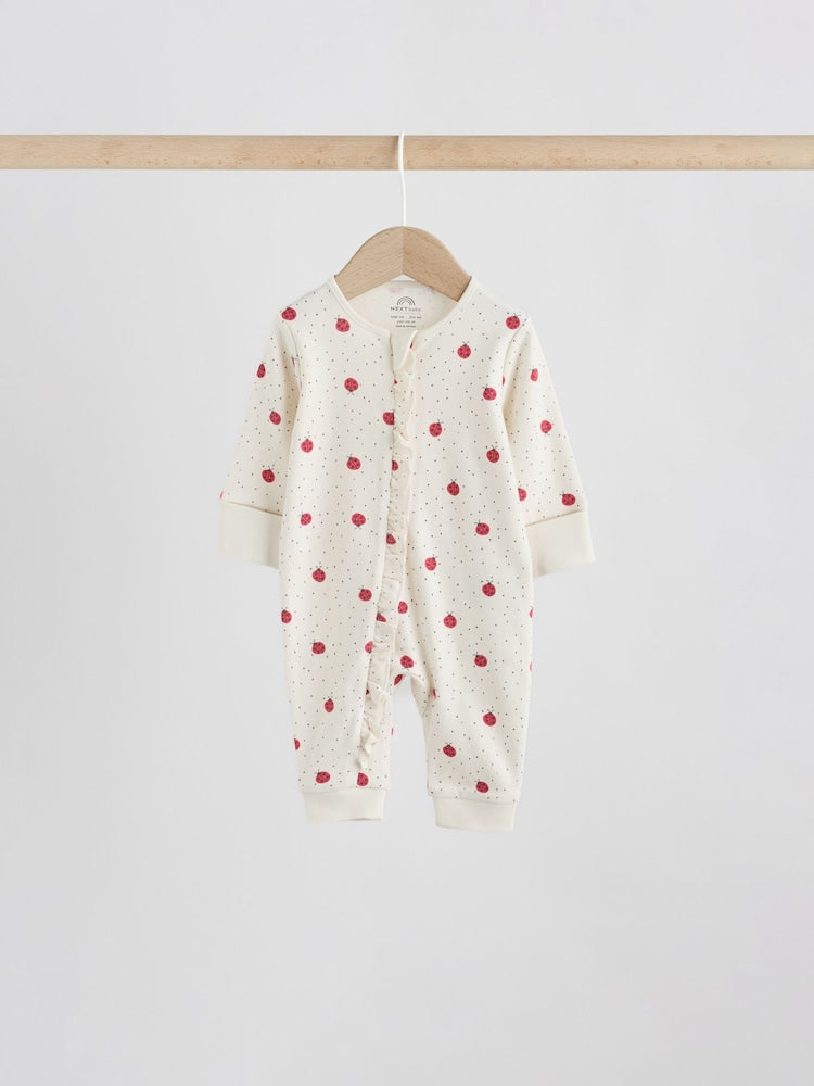 Red Ladybird Two Way Zip Baby Sleepsuit 3 Pack (0mths-3yrs)