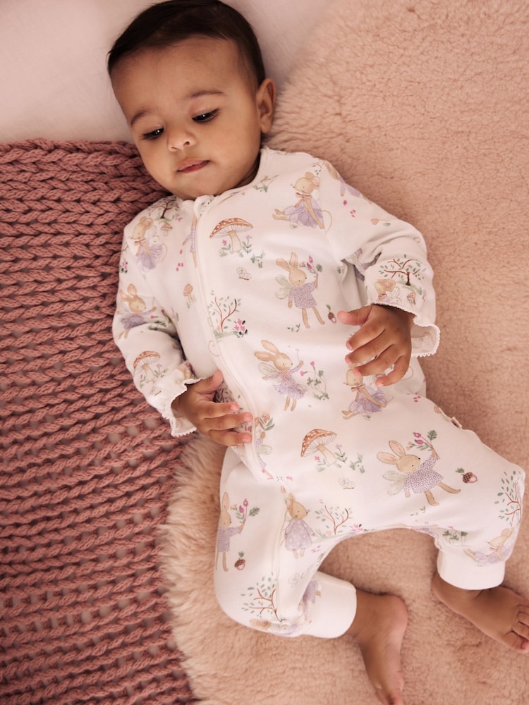Lilac/Sage Fairy Mouse Two Way Zip Baby Sleepsuits 4 Pack (0mths-3yrs)