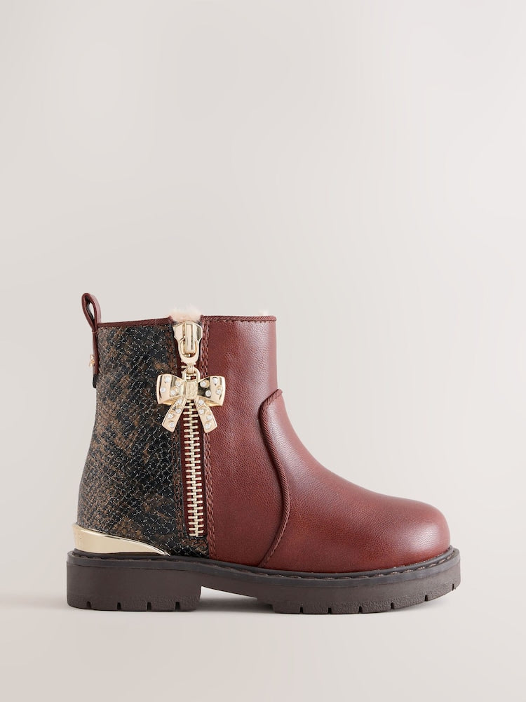 Baker by Ted Baker Chelsea Brown Boots with Snake Effect