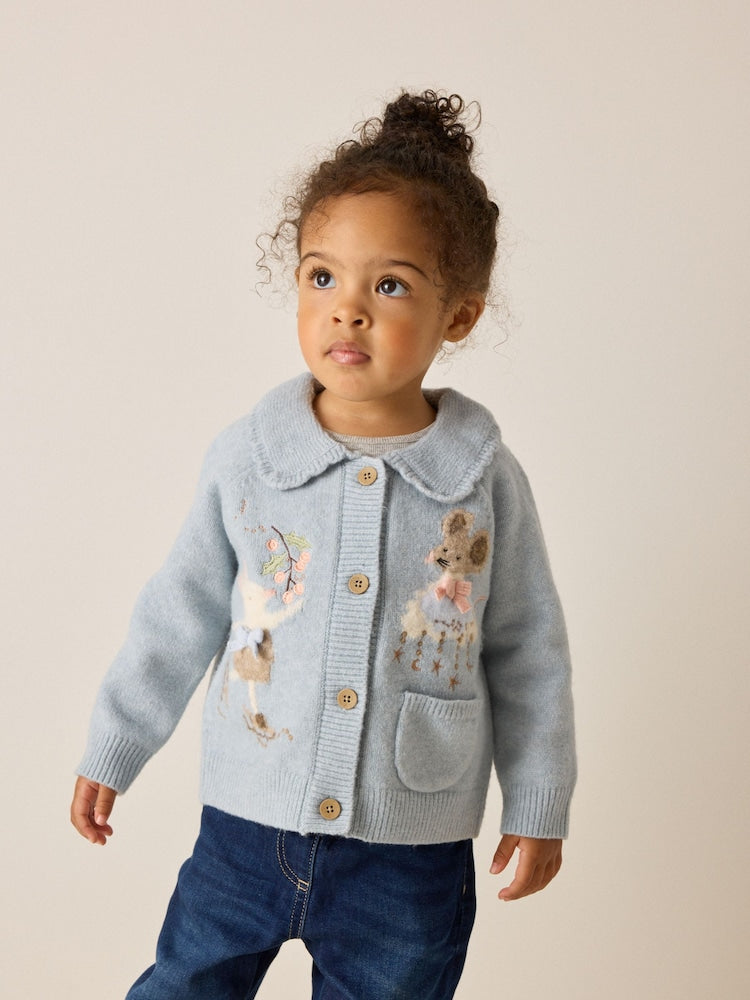 Blue Rabbit and Mouse Collar Cardigan (3mths-7yrs)
