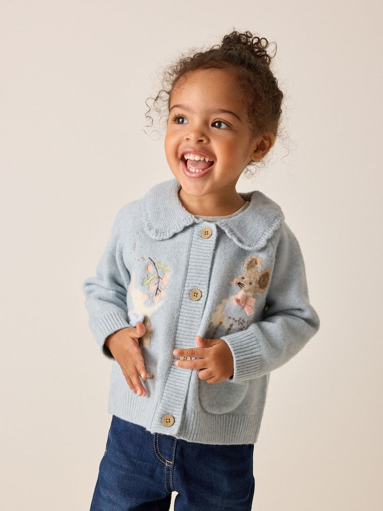 Blue Rabbit and Mouse Collar Cardigan (3mths-7yrs)