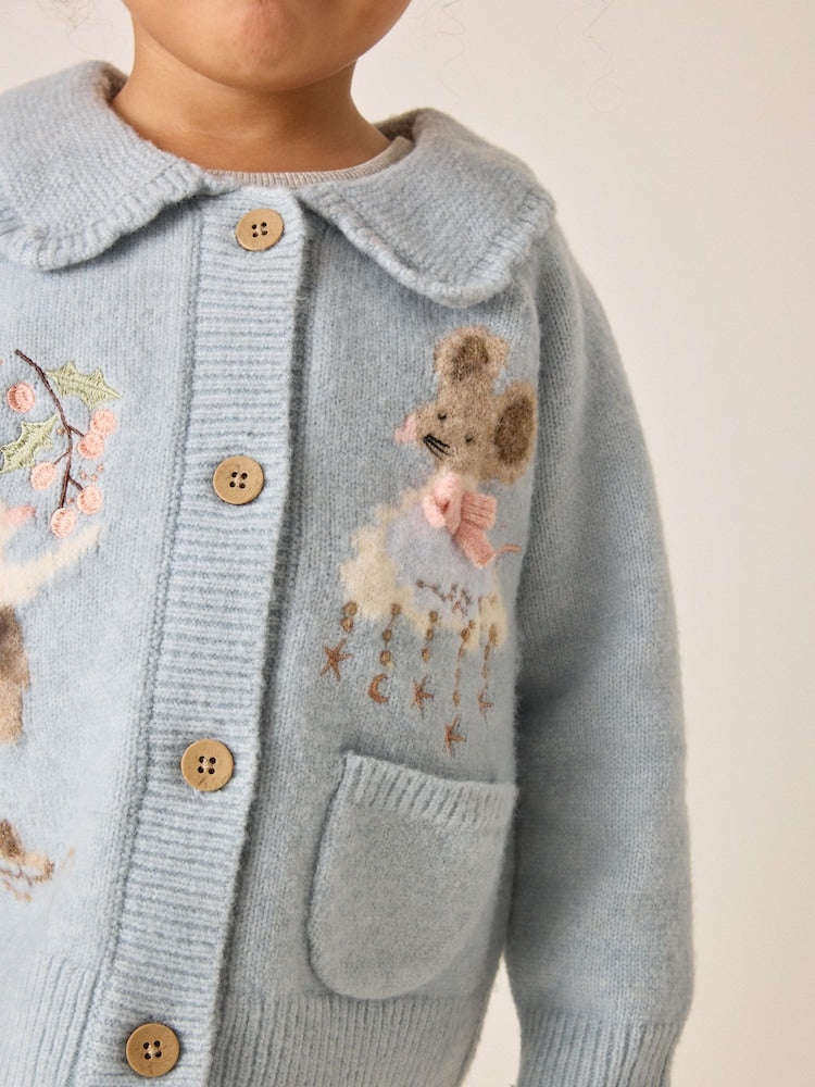 Blue Rabbit and Mouse Collar Cardigan (3mths-7yrs)