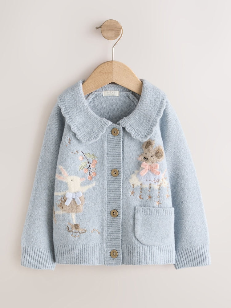 Blue Rabbit and Mouse Collar Cardigan (3mths-7yrs)