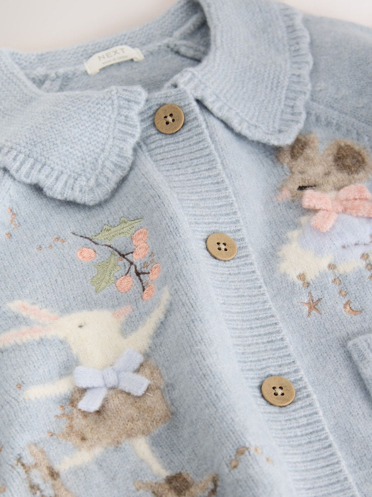 Blue Rabbit and Mouse Collar Cardigan (3mths-7yrs)