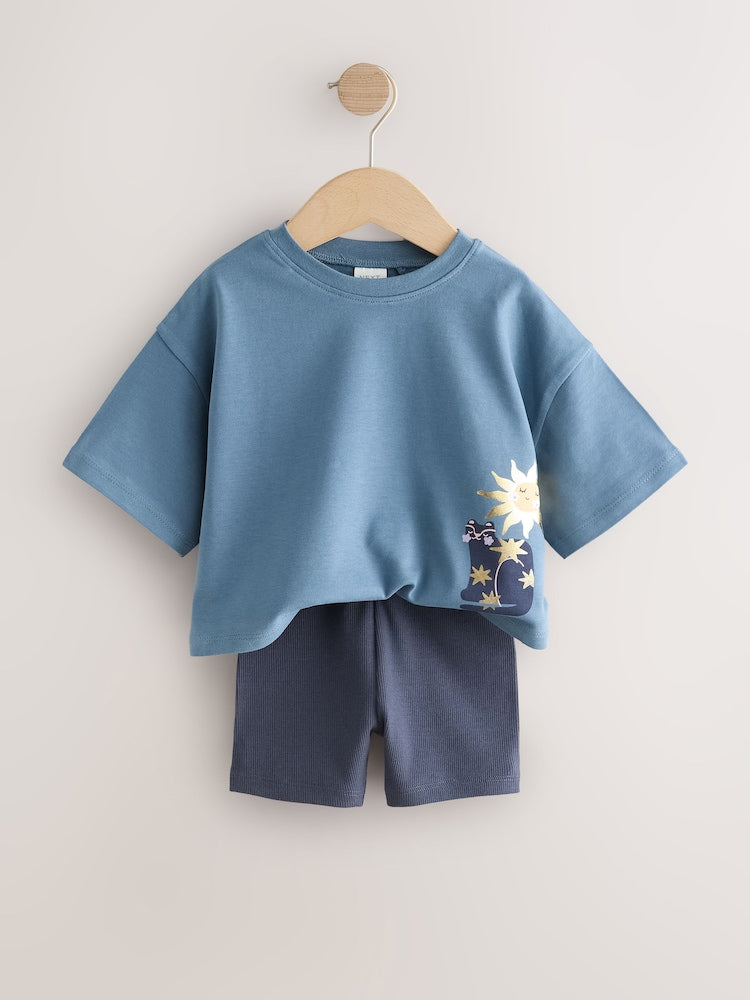 Blue Short Sleeve T-Shirt and Cycle Shorts Set (3mths-7yrs)